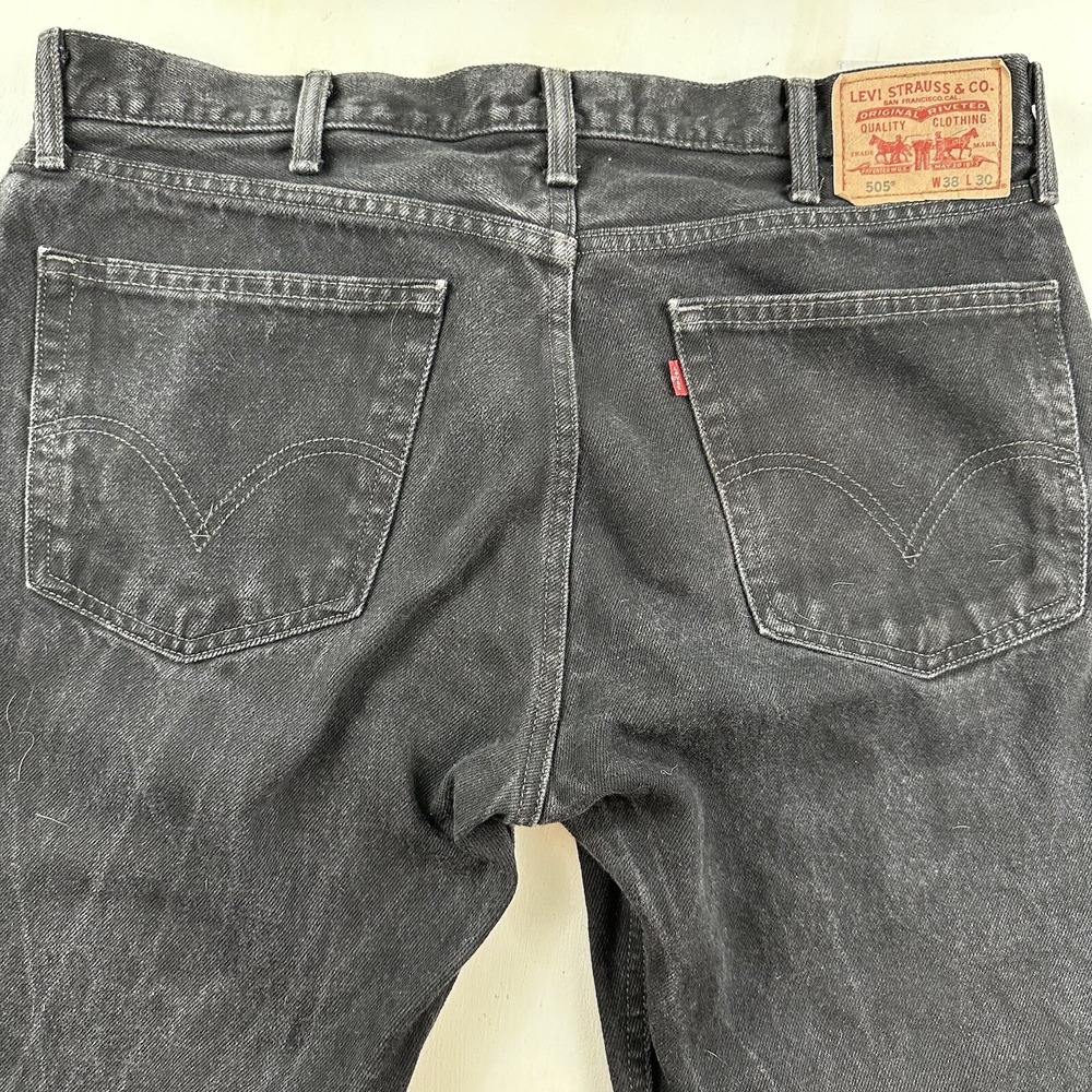 Levi's‎ 505 Black Jeans Mens 38x30 Denim Regular Straight Cotton Zip Fly Y2K